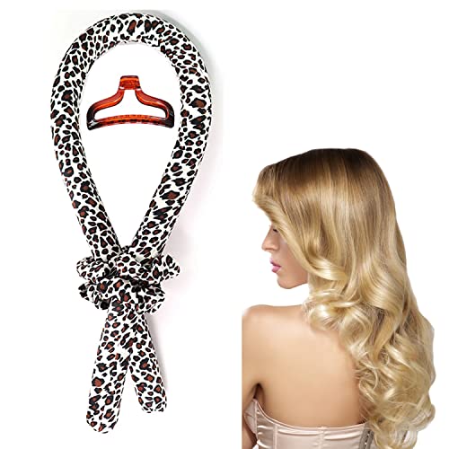 SMANSNAY Heatless Hair Rollers, Sleeping Curls Silk Ribbon Hair Rollers, with Hair Clips and Scrunchie, Women DIY Hair Curlers (Black leopard print)