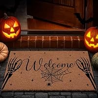 Lanpn Halloween Fußmatte Totenkopf-Hand Kokosmatte, rutschfeste Schmutzfangmatte für Eingang/Terrasse, Lustige Türmatte Innen Außen Bodenmatte Badezimmer Matte Badezimmer Wohnzimmer Dekor (42x75 cm)