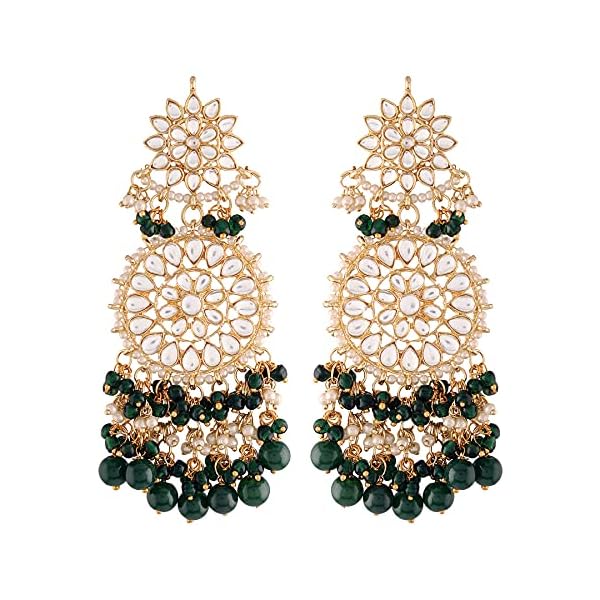 I Jewels Gold Plated Intricately Designed Traditional Statement Drop Earrings Glided With Kundans & Pearls (E2883)