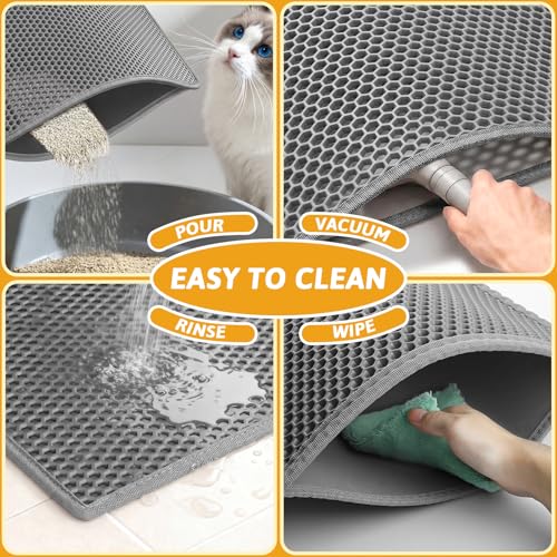 Image of Pieviev Cat Litter Mat Double Layer Waterproof Urine Proof Trapping Mat 1 Pack (Gray, 30x24 Inch (Pack of 1))