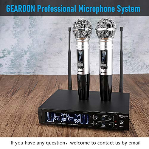 Wireless Microphone System, GEARDON 100 Channel Dual UHF Metal Cordless Handheld Mic Set with 200ft Long Range Professional Performance for Presentation/Church/Karaoke