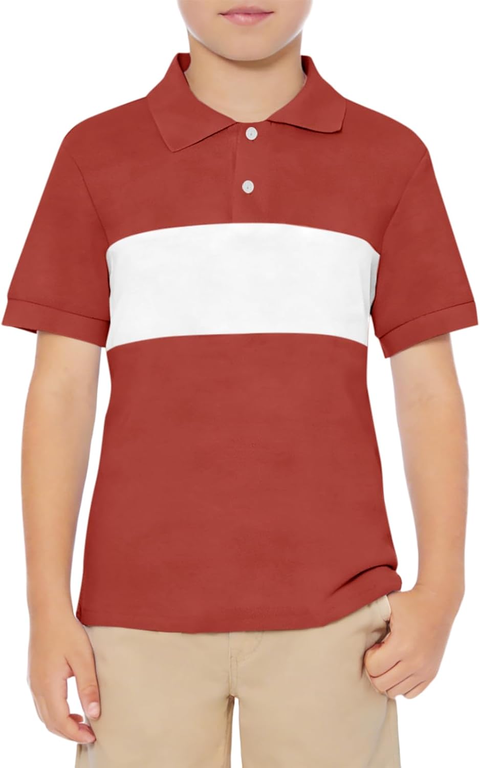 Haloumoning Boys Short Sleeve Pique Polo Shirts Kids Color Block School Uniform Shirt 5-14 Years