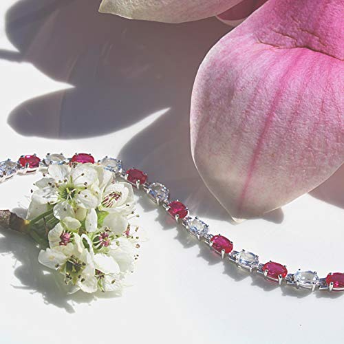 Silver Smile 925 Sterling Silver Garnet-Red Gemstone Bracelets For Women And Girls|Attractive Tennis Bracelet In 7.25" Length With Secure Lock |Comes In A Suede Pouch #TOP7