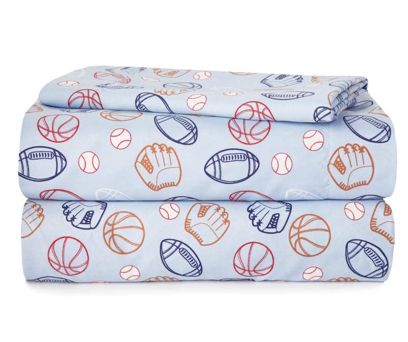 Heritage Kids 3-Piece Twin Bedding Set Sports Print in Blue Includes Top Cover Fitted Sheet & Pillowcase Soft & Cozy Kids Bed Set