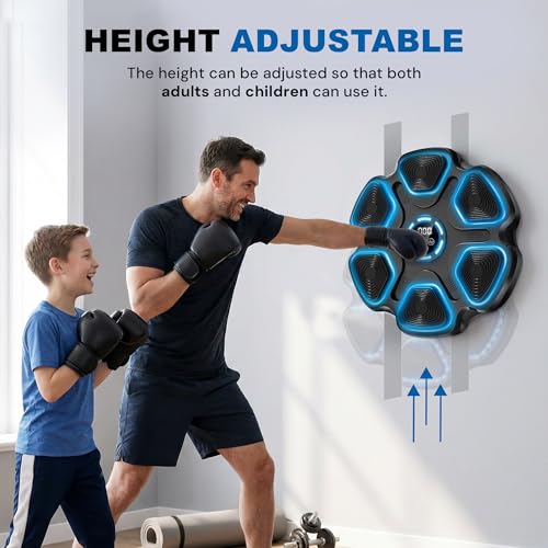 Image of Music Boxing Machine for Adults & Kids, 11 Modes 9 Speeds Bluetooth Indoor Trainer with LED Display, Wall Mounted Punching Target, Interactive Boxing Training Equipment for Home Gym
