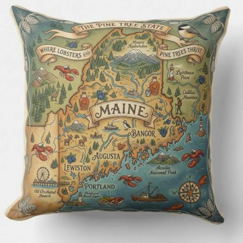 17 Thoughtful Gift Ideas for Someone Moving to Maine in 2026 2 Vintage Maine Map Pillow Cover