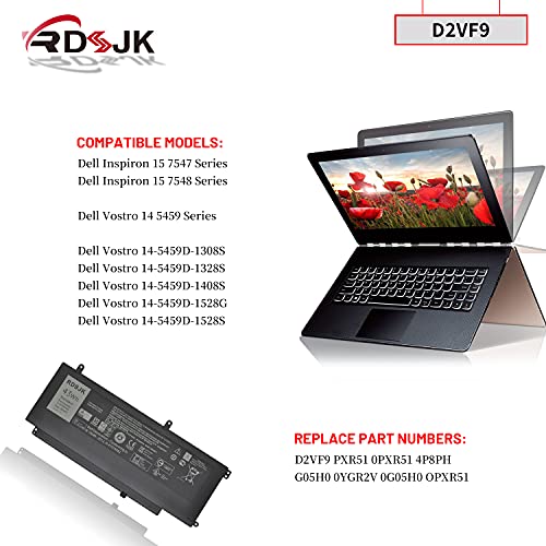 D2Vf9 Laptop Battery For Dell Inspiron 15 7547 7548 Vostro 14 5459 14-5459D-1308S 14-5459D-1328S 14-5459D-1408S 14-5459D-1528G 14-5459D-1528S Series 0Pxr51 Pxr51 0Ygr2V Ygr2V 4P8Ph G05H0 11.1V 43Wh #TOP2