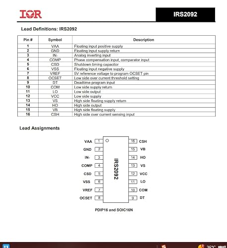 Hailue 10pcs IRS2092S IC.SMD Audio chip.SOP-16 IC.IRS2092STRPBF Protected Digital Audio Amplifier Chip IC.IRS2092-IC Integrated Circuit Chip Brand New Original Package