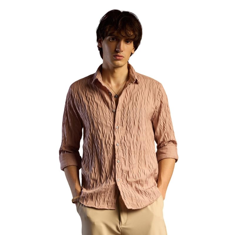 Image of CAHOOT Men's Foliage Strokes Shirt for Casual Wear | Spread Collar | Long Sleeve | Button Closure | Shirt Crafted with Comfort Fit for Everyday Wear