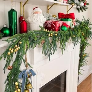Velasko 6 FT Norfolk Pine Garland, Christmas Green Artificial Real Touch Cedar Garland, Faux Cedar with Lights, for Table, Wall, Fireplace Indoor Outdoor Decor Velasko 6 FT Norfolk Pine Garland Christmas Green Artificial Real Touch Cedar Garland Faux Cedar with Lights for Table Wall Fireplace Indoor Outdoor Decor