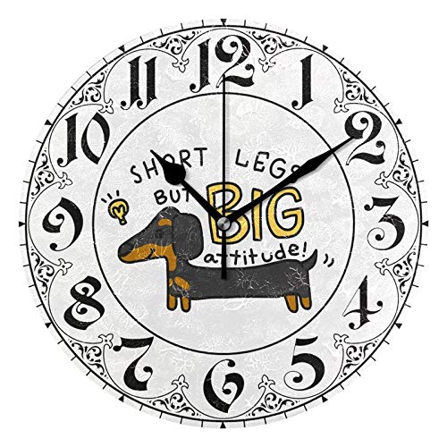 ALAZA Funny Dachshund Dog with Quote Round Acrylic Wall Clock, Silent Non Ticking Oil Painting Home Office School Decorative Clock Art