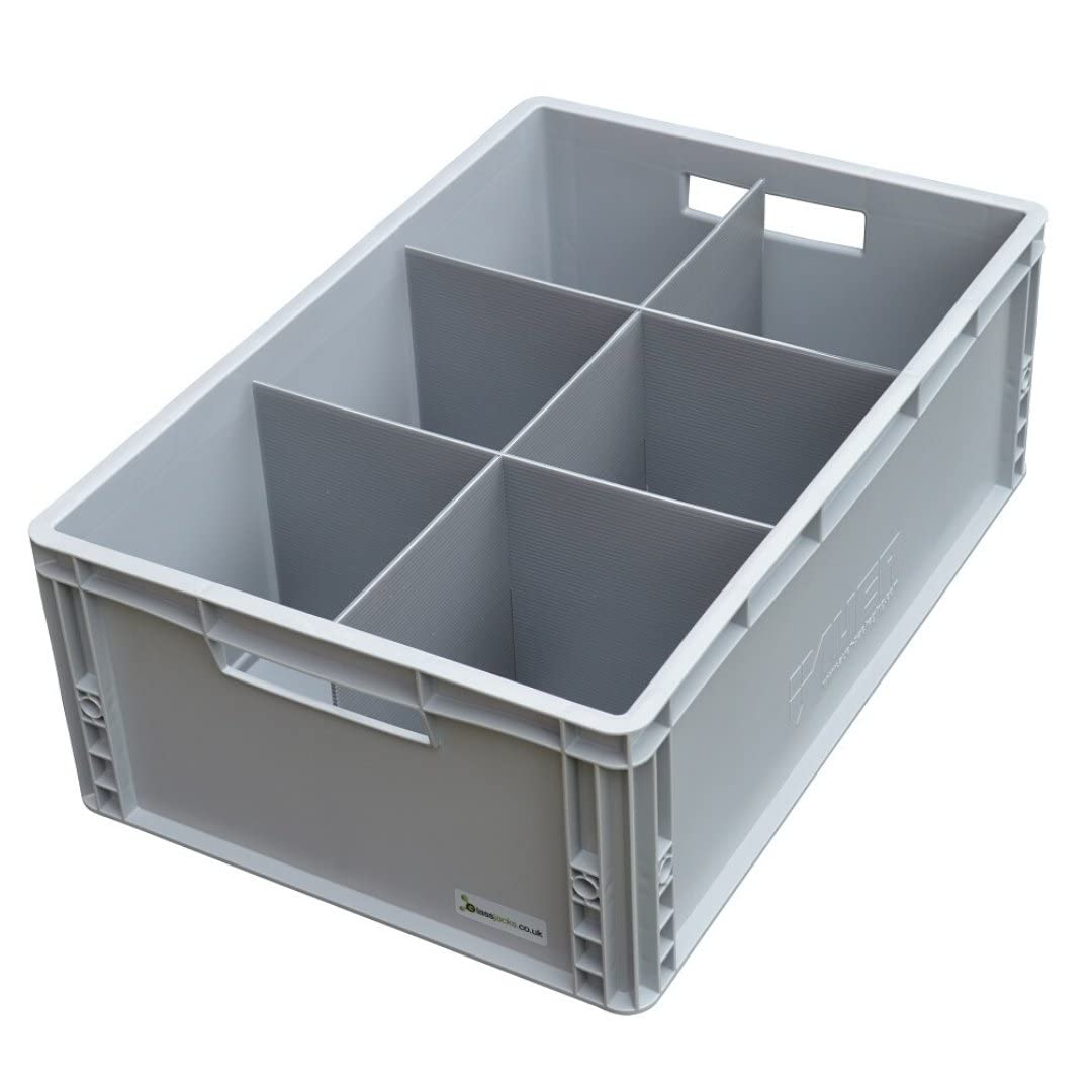 Tough Glass Storage Crate with Internal Dividers - Glassjacks | 6 Cells | Glass or Item max Width 163mm, Glass max Height 200mm