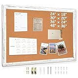 DOLLAR BOSS White Cork Board for Wall - 24 X 18 Inches, Rustic Wooden Frame Bulletin Board, Decorative Hanging...