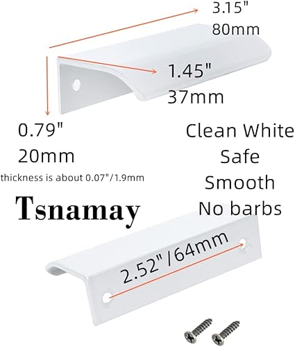 Miniatura 9 de Tsnamay 10 tiradores de superficie de arco blanco de 1.97 pulgadas, tiradores de borde blanco, manijas de cajón de muebles, manija oculta de