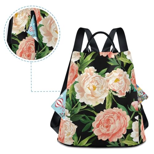 Sac de voyage antivol femme à motif pivoine corail multi-poches - 4