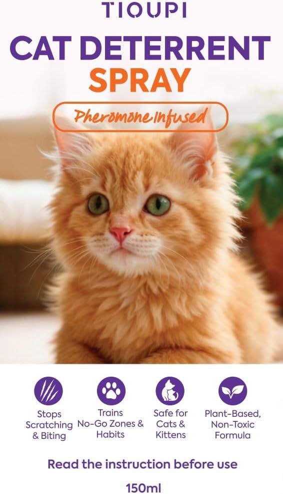 Cat Deterrent Spray – Gentle Pheromone-Infused Anti-Scratch Spray for Cats & Kittens, Stops Urine Marking & Scratching, Safe for Indoor & Outdoor Use, Furniture & Carpet Protection, 150ml