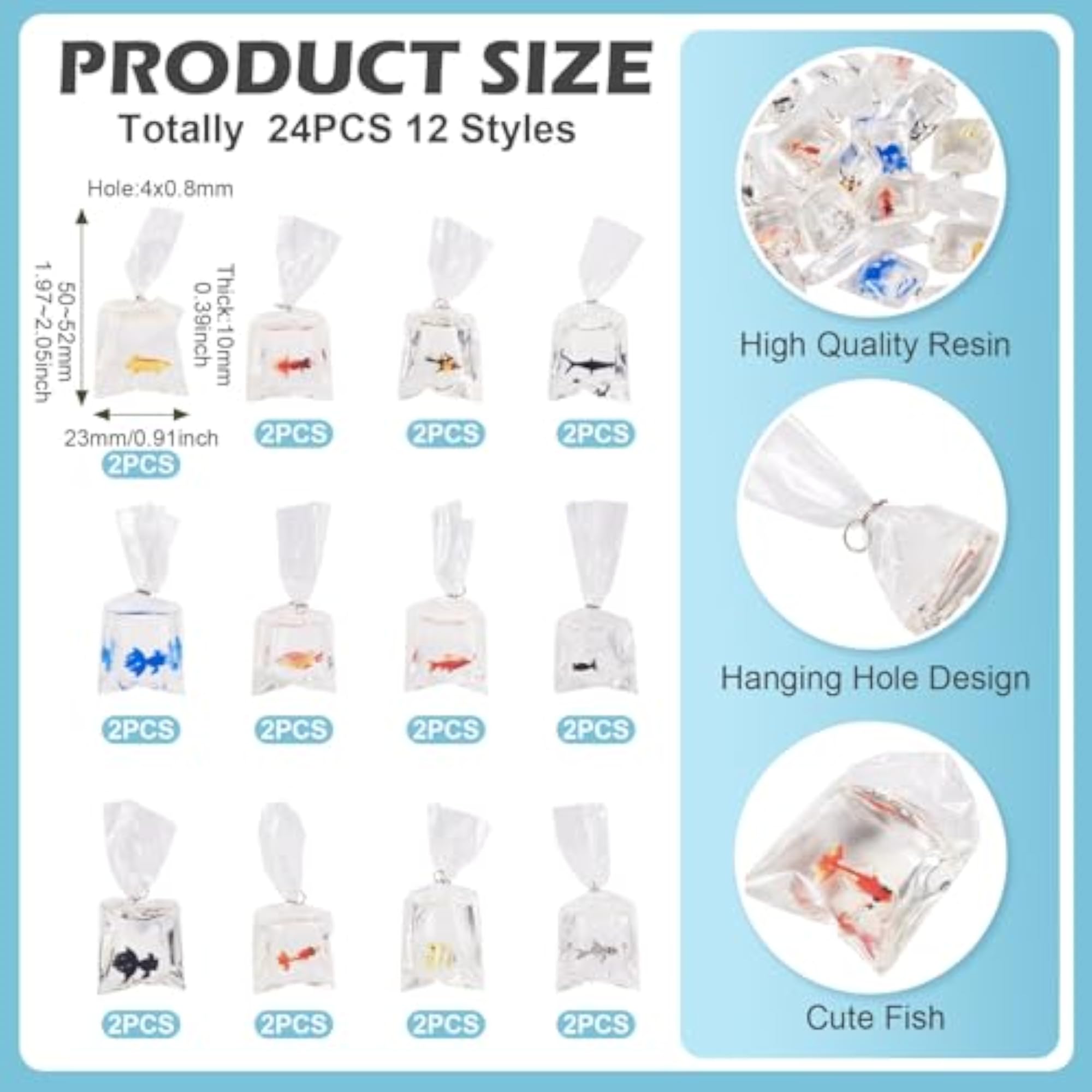 Resin Goldfish Charms Fish Bag Dangle Big Pendant for DIY Crafts