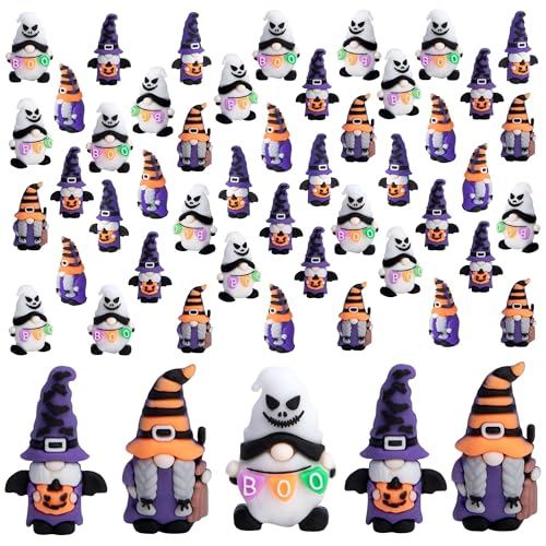 Watayo 60 Pcs Halloween Mini Gnome Figurines Halloween Decoration Miniature Gnomes Ornaments Pumpkin Ghost Gnomes Tiny Figurines Ornaments for Party Gifts Home Table Garden Landscape Decor