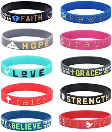 Florideco 10Pcs Silicone Inspirational Bracelets Set for Mens Women Religious Faith Rubber Wristbands Bracelet Bible Verse Message