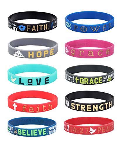 Florideco 10Pcs Silicone Inspirational Bracelets Set For Mens Women Religious Faith Rubber Wristbands Bracelet Bible Verse Message #TOP2