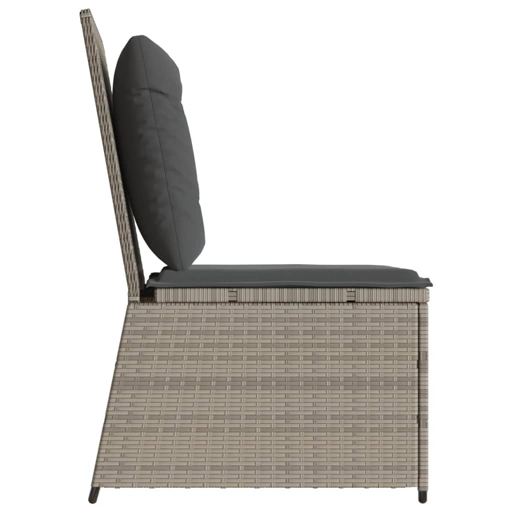 Poltrona da giardino con funzione reclinabile e cuscino, grigio chiaro, in polyrattan, divano da giardino in polyrattan, per balcone, giardino e esterni
