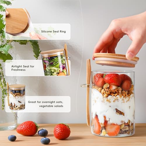 Image of MHDCLY Overnight Oats Containers with Lids,16oz Overnight Oats Jars 4 Pack, Oatmeal Cups,Meal Prep Containers,Glass Meal Prep Containers with Lids,China Pudding Jars
