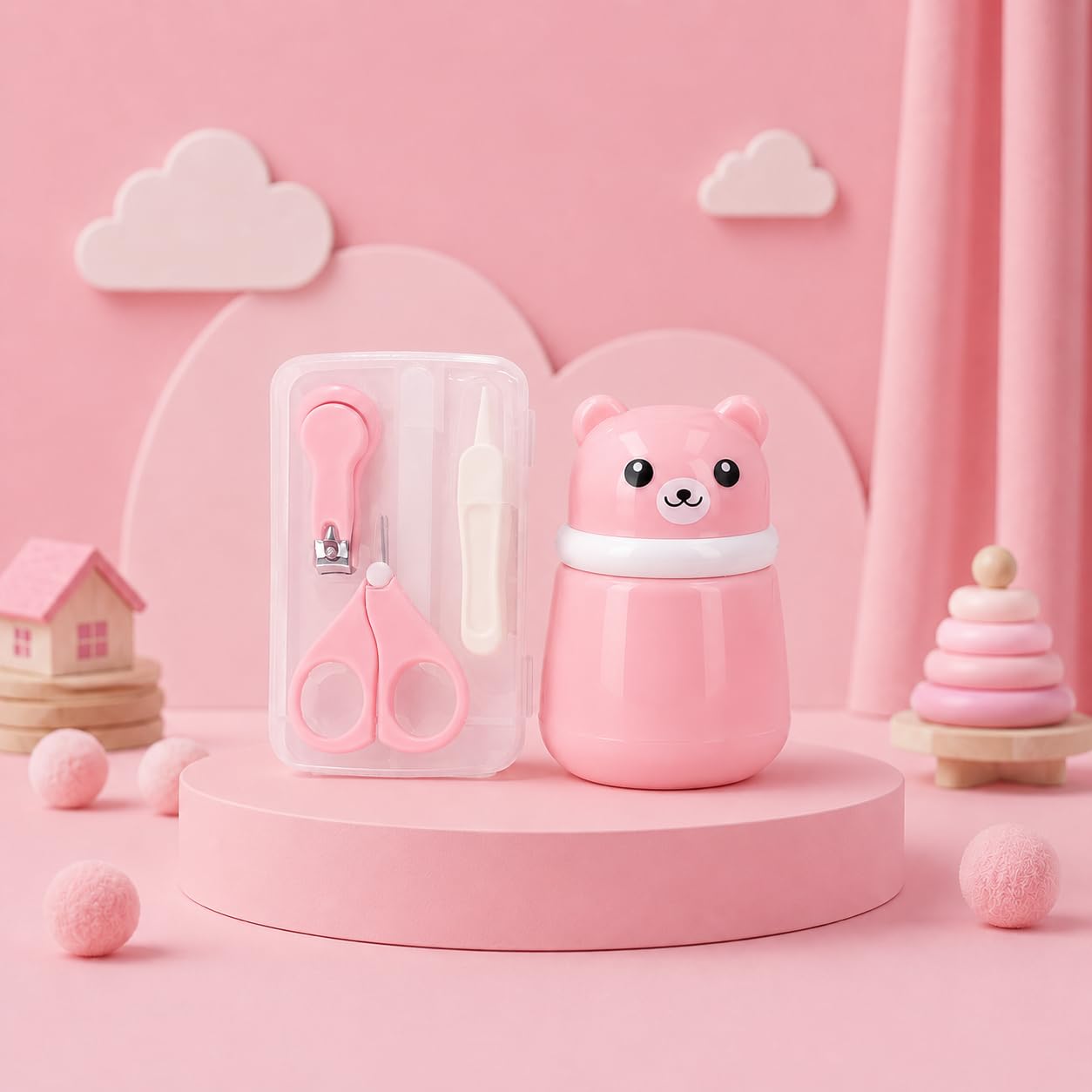 The Cheeky Kidzz Baby 4 in 1 Grooming Nail Care Kit with Cute Bear Design Talcum Powder Puff Container & Protective Travel Case BPA Free for Babies (Design 65)-image-17