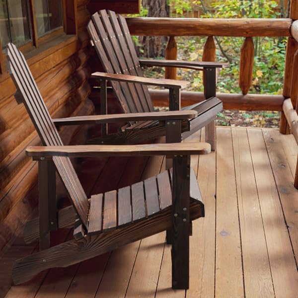 Outdoor Garden with Footstool Wooden Single Chair Carbonized Color,Outdoor Wooden Accent Lounge Chairs for Yard, Garden, Patio