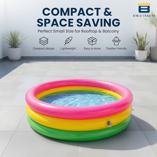 Image of Btag Premium Inflatable Family Swimming Pool for Kids & Adults | Extra-Large 34x10 inch 3 Feet 3-Layer Striped Bath Tub Without Pump for Home & Outdoor Use (HOME005)