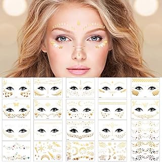 Zonon 20pcs Halloween Gold Glitter Freckle Face Tattoo for Concert Festival