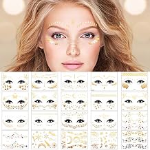 Zonon 20 pcs Gold Glitter Freckle Face Tattoo for Concert Festival Halloween | 20 sheets, gold glitter freckle tattoo ,Glitter gem effect ,easy transfer,party makeup,for concert, festival, daily makeup