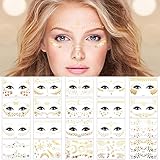20 Sheets Face Metallic Temporary Tattoo Sticker, Face Gold Temporary Transfer Tattoo Freckle Sticker for Women Girls Halloween Makeup Dancer Costume Parties