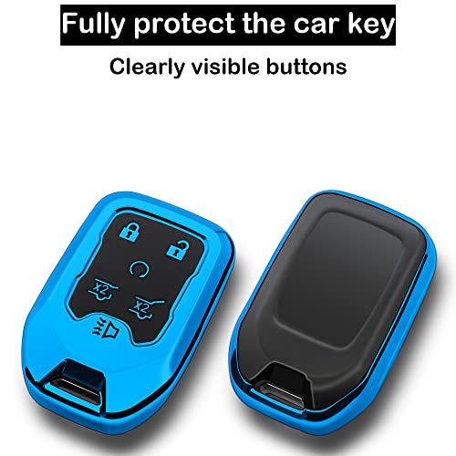 Kirsnda For Chevrolet Key Fob Cover Case With Keychain,Soft Tpu Key Shell/Skin,6-Buttons Fit Chevy Suburban Tahoe For Gmc Yukon Remote Key Vehicle Accessories(Blue) #TOP2