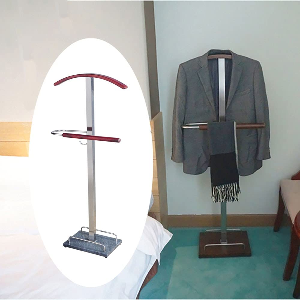 Support de valet de chambre robuste en acier inoxydable et bois massif d'hévéa