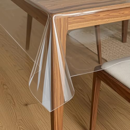 Image of Pureegg Clear Plastic Table Cover Protector - 100% Waterproof & Spill-Proof Table Cloth for Rectangle Table, Transparent Vinyl Tablecloth for Inside & Outside Dining, Party, 54 inch x 72 inch