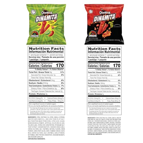 Doritos Dinamita Spicy Rolled Tortilla Chips, Chile Limon and Flamin' Hot Queso Flavored Variety Pack, (Pack of 40)