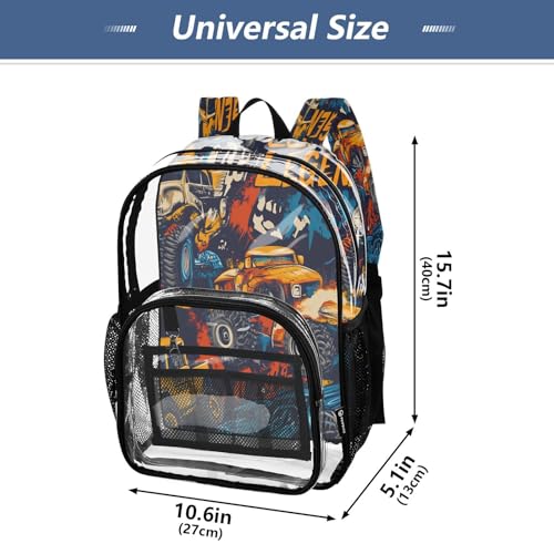 Graffiti Style Truck Clear Backpack - Stadium Approved Large 15.7-inch Waterproof Transparent Bag for Sports, Concerts, Work, Travel#4294