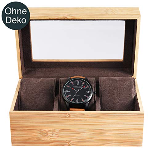 Horlogeetui, horlogebox voor 3 horloges, van bamboehout met kijkvenster - Afbeelding 5