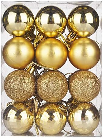 Kipokalor Mini adornos de bola dorada para árbol de Navidad, 23 piezas inastillables satinadas brillantes y con acabado brillante (1.6 in, dorado)