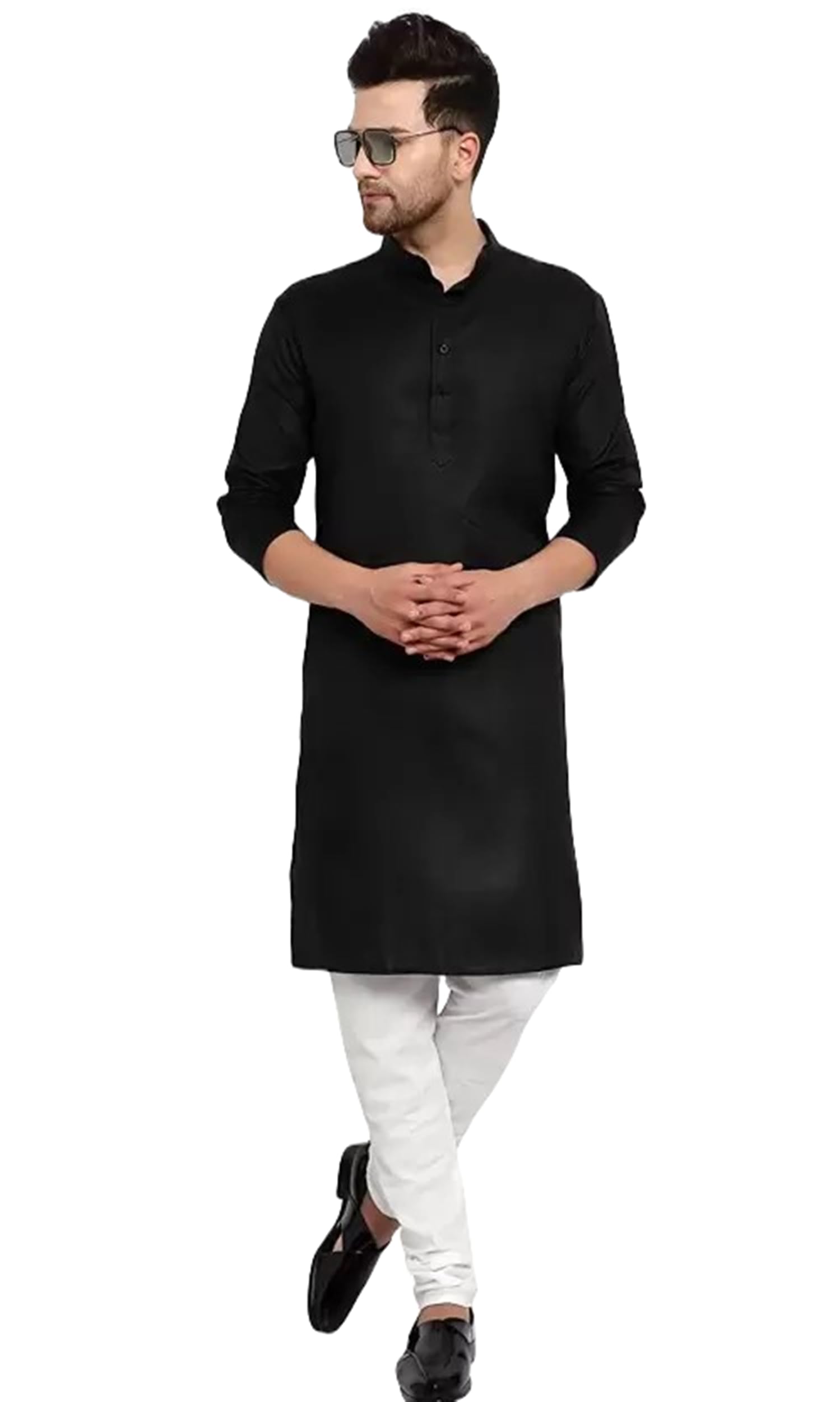 Mens Solid Cotton Long Sleeve Ethinic Wear Collared Neck Regular Fit Kurta (A-E-101397)-image-24