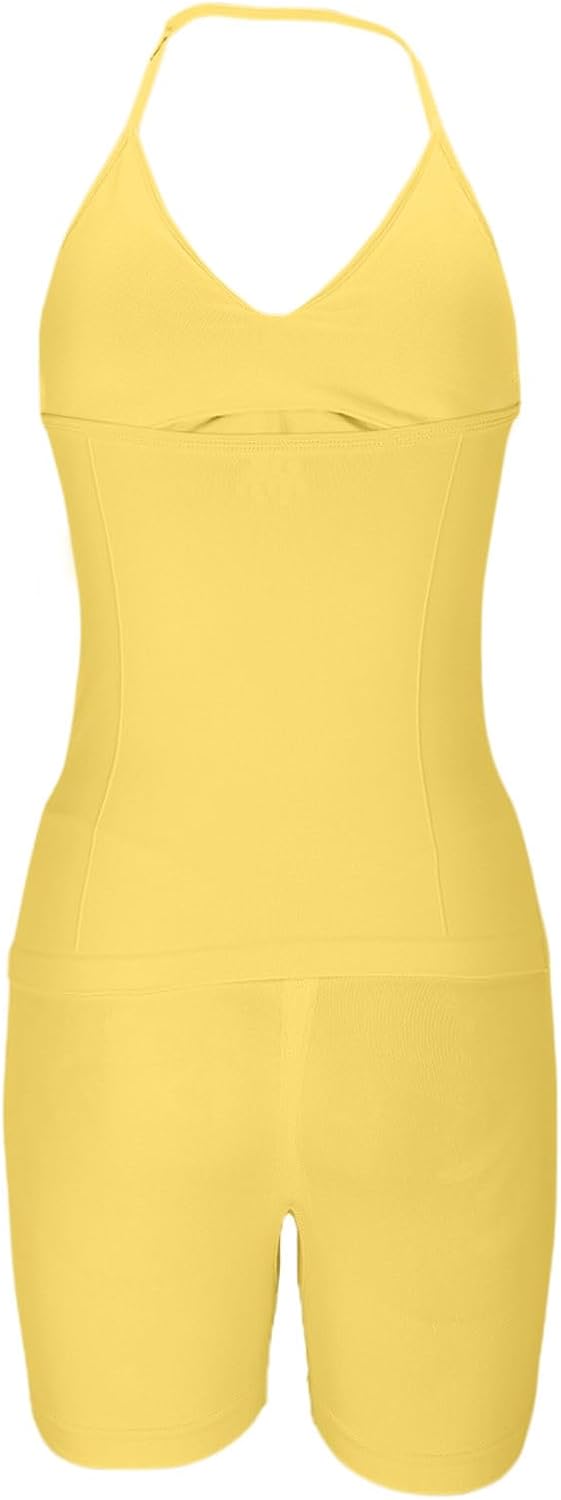 Womens Seamless Workout Sets 2 Piece Strappy Halter Sports Bra Scrunch Butt Shorts Gym Yoga Solid Bodycon Outfits