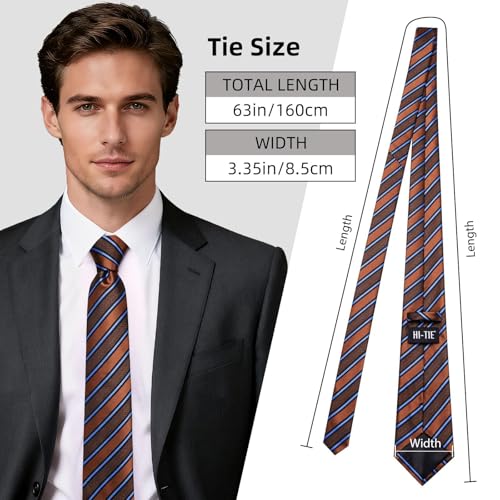 Image of Hi-Tie 63 inches Striped Paisley Extra Long Ties for Men Silk Necktie with Lapel Pin Tie Clip Big and Tall Men Formal Wedding