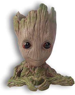 ZEshops Fairy Garden Groot Flower Pot with Hole Figurine PVC Statue Groot in for Penholders,Succulent, Air Plants, Pen Holder Home Decor (Groot with Heart Hands)