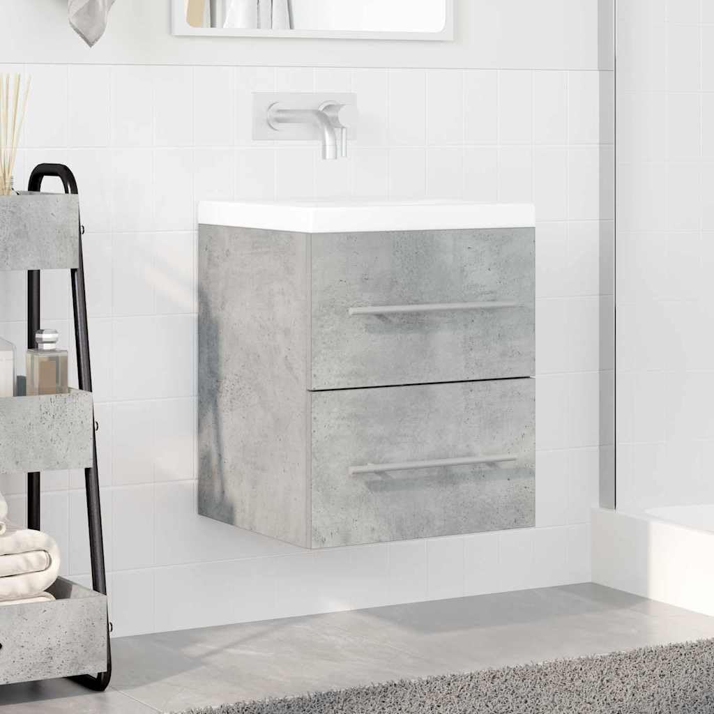 Meuble de salle de bain flottant en matériau dérivé du bois - Gris béton - 41 x 38,5 x 48 cm - Avec tiroir - Meuble de salle de bain - Design moderne