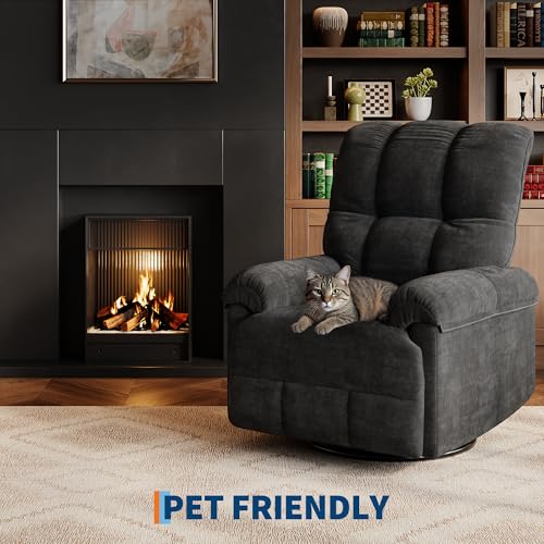 Image of GarveeHome Recliner Chair, 360 Swivel Rocker Glider Nursery Chair with Padded Armrest and Deep Seat, Chenille Upholstered Reclining Sofa Chair for Living Room, Bedroom and Nursery (Black)