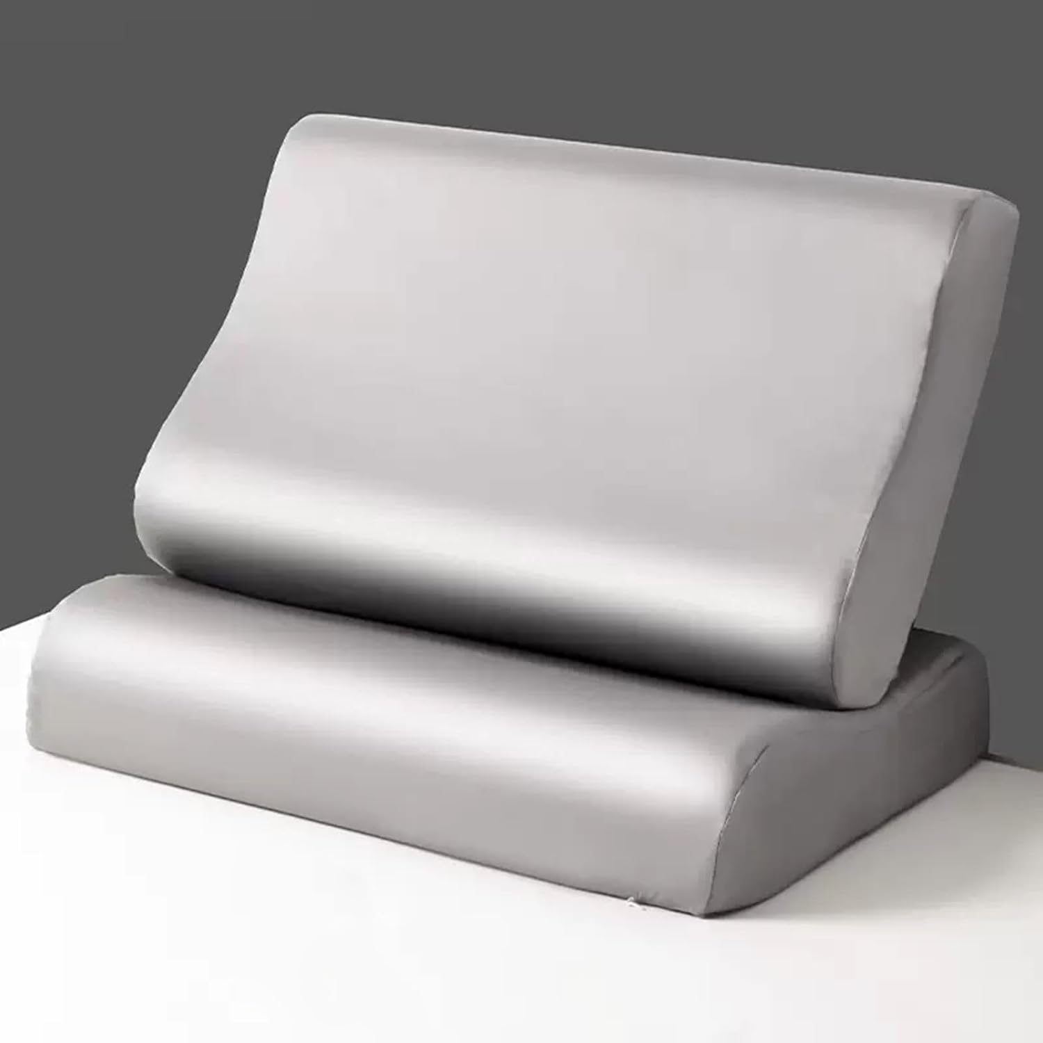 100% Tencel Lyocell Pillowcases | Cooling Pillowcases for Memory Foam, Cervical, Neck and Contour Pillows | Softer Than Cotton and Linen (Gray - 2 Pack, 20" x 12.5" x 4"/3")