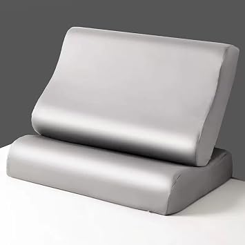100% Tencel Lyocell Pillowcases | Cooling Pillowcases for Memory Foam, Cervical, Neck and Contour Pillows | Softer Than Cotton and Linen Gray - 2 Pack, 20" x 12.5" x 4"/3"
