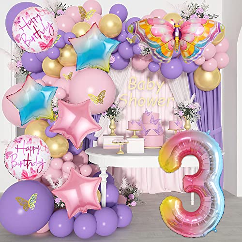 8Pcs Gradient Pink Butterfly Balloons, Butterfly Foil Mylar Balloon For Butterfly 3Rd Birthday Decorations Fairy Pink Butterfly Party Supplies Decor Baby Shower (3Rd) #TOP5
