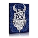 ケルトスタイルのキャンバスウォールアートキャラクター、長いあごひげと三つ編みのキャンバスピクチャープリントブルーとホワイトのホームウォールの装飾は、20x28cmのインナーフレームを吊るす準備ができています