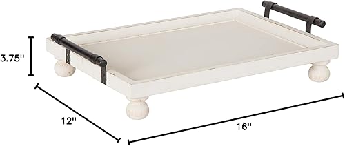 Miniatura 7 de Kate and Laurel Bruillet Farmhouse - Bandeja rectangular de 12 x 16 pulgadas, color blanco rústico, bandeja de madera para mesa auxiliar